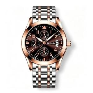 Men's Luxury Business Pilot Watch, Brown Dial Quartz Wristwatch with Date + Free Adjuster