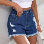 Temperament gentle commuter elegant trend pockets,Raw edge sports young college versatile shorts,Dark blue ladies casual sexy street broken jeans