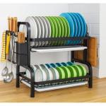 2-Tier Kitchen Dish Drying Rack with Utensil Holder & Drain Tray