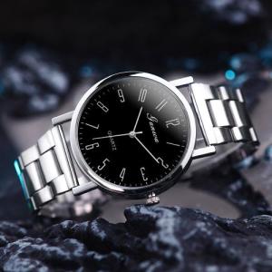 Minimalist Quartz Watch, Men's Classic Black Dial Stainless Steel Band Casual Wristwatch