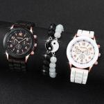 Geneva Couple Watches Women Casual Silicone Band Quartz Watch Jewelry Set